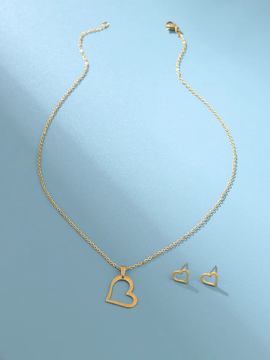 Casual Hip-hop Heart Shape Stainless Steel Plating Hollow Out 14k Gold Plated Jewelry Set