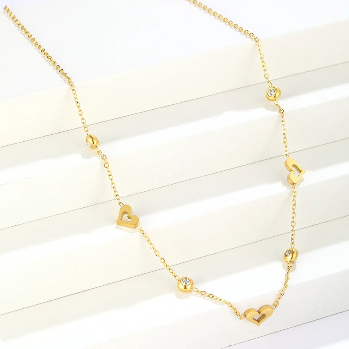 Wholesale Jewelry Casual Hip-Hop Heart Shape 304 Stainless Steel Zircon Plating Inlay Necklace