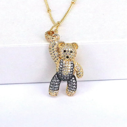 Casual Hip-hop Little Bear Copper Plating Inlay Copper Zircon Gold Plated Pendant Necklace