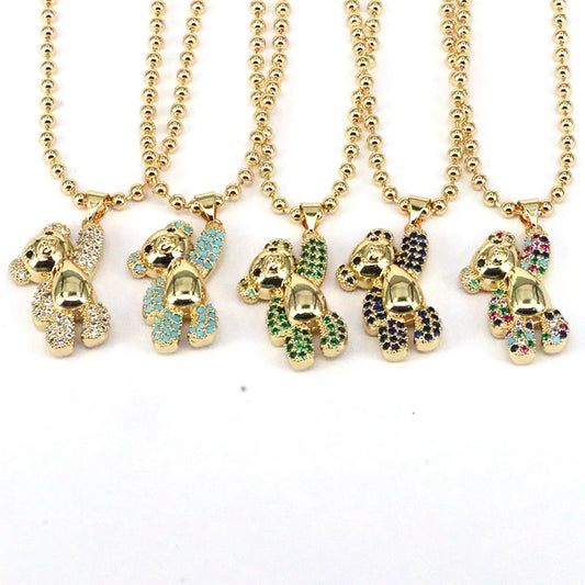 Casual Hip-hop Little Bear Copper Plating Inlay Zircon Gold Plated Pendant Necklace