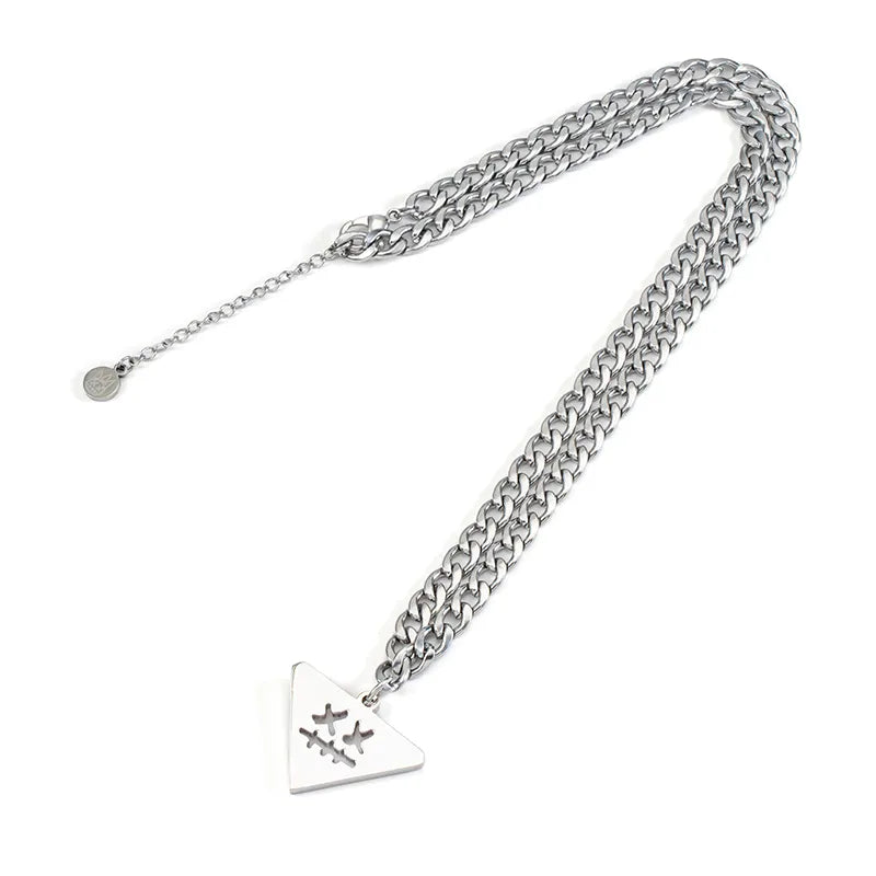 Casual Hip-Hop Punk Triangle Titanium Steel Hollow Out Men'S Pendant Necklace