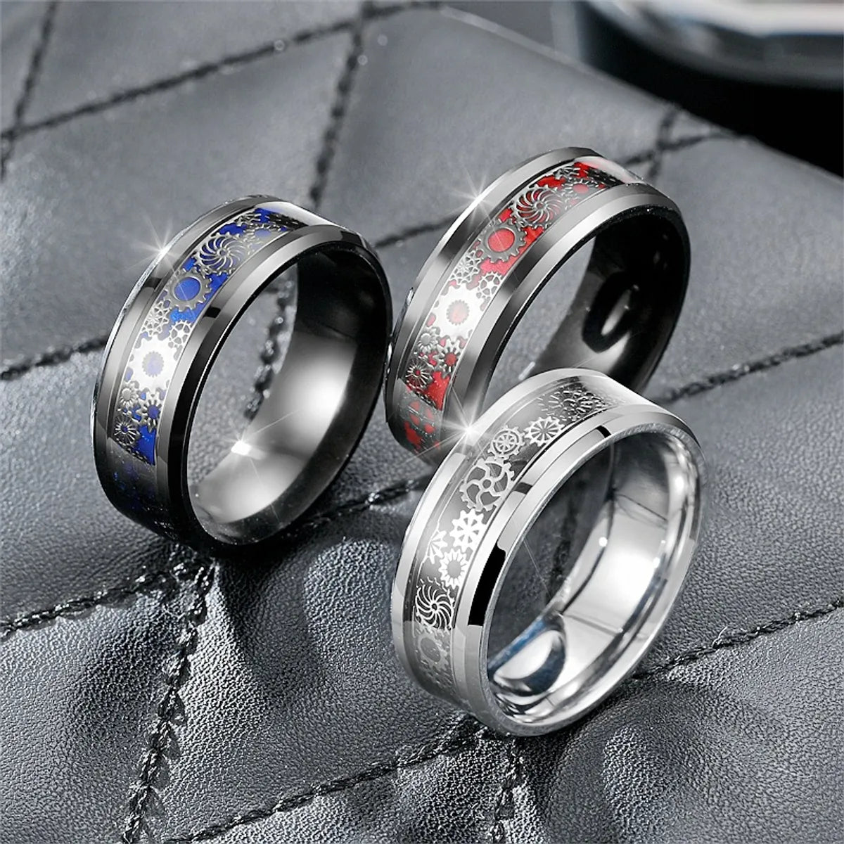 Casual Hip-Hop Retro Gear Stainless Steel Enamel Men'S Rings