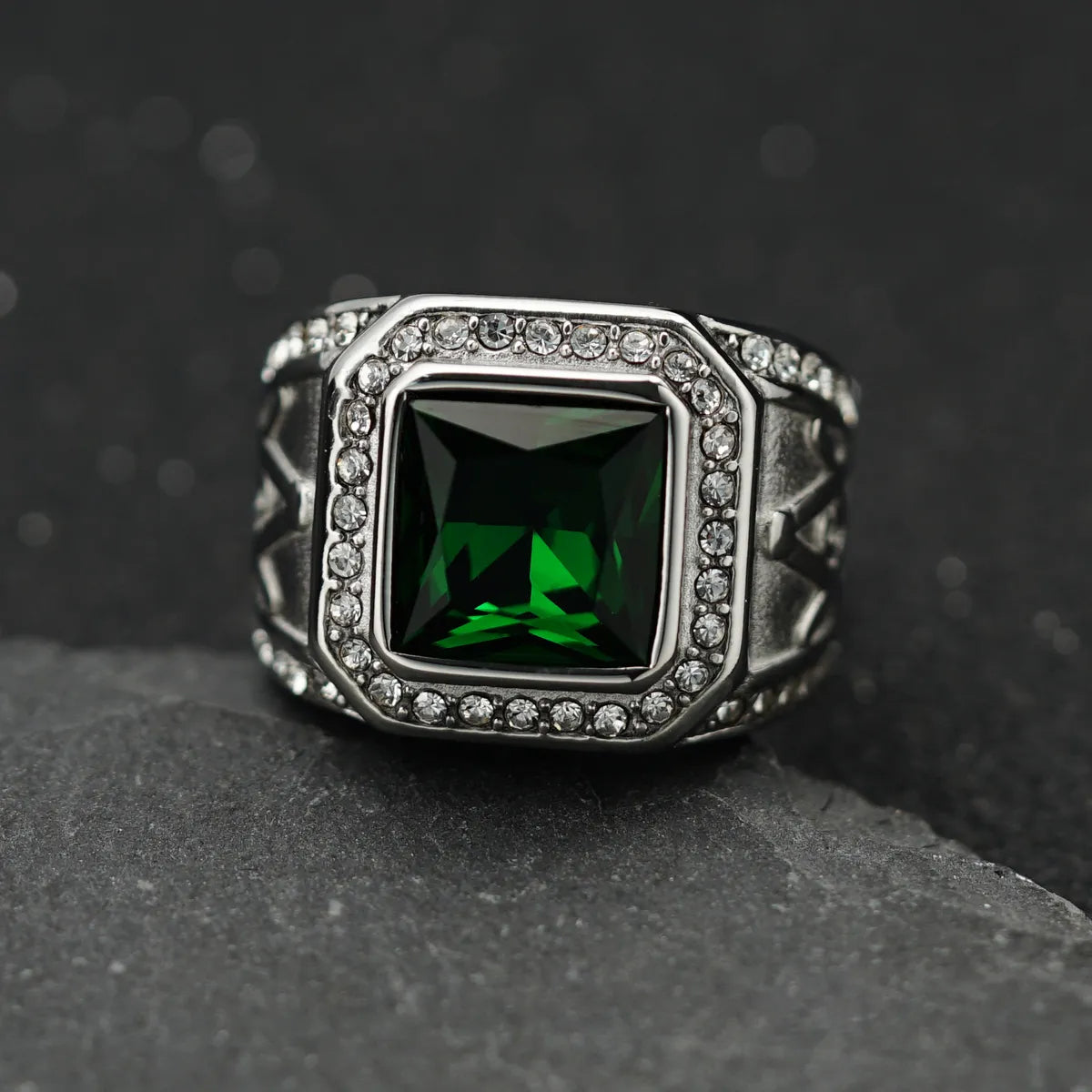 Casual Hip-Hop Retro Square Stainless Steel Plating Inlay Artificial Gemstones Rings