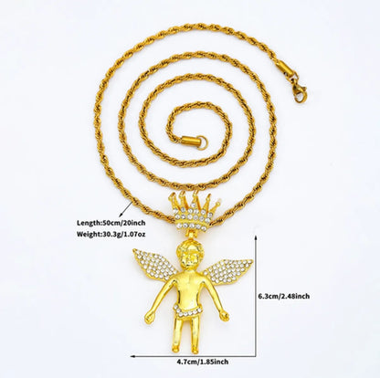 Casual Hip-Hop Rock Angel Heart Shape Wings 201 Stainless Steel Alloy Wholesale Pendant Necklace