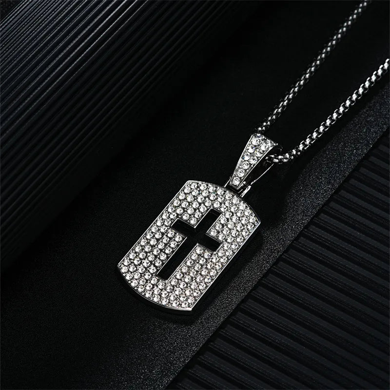 Casual Hip-Hop Rock Cross 304 Stainless Steel Alloy Hollow Out Inlay Rhinestones Rhodium Plated Men'S Pendant Necklace