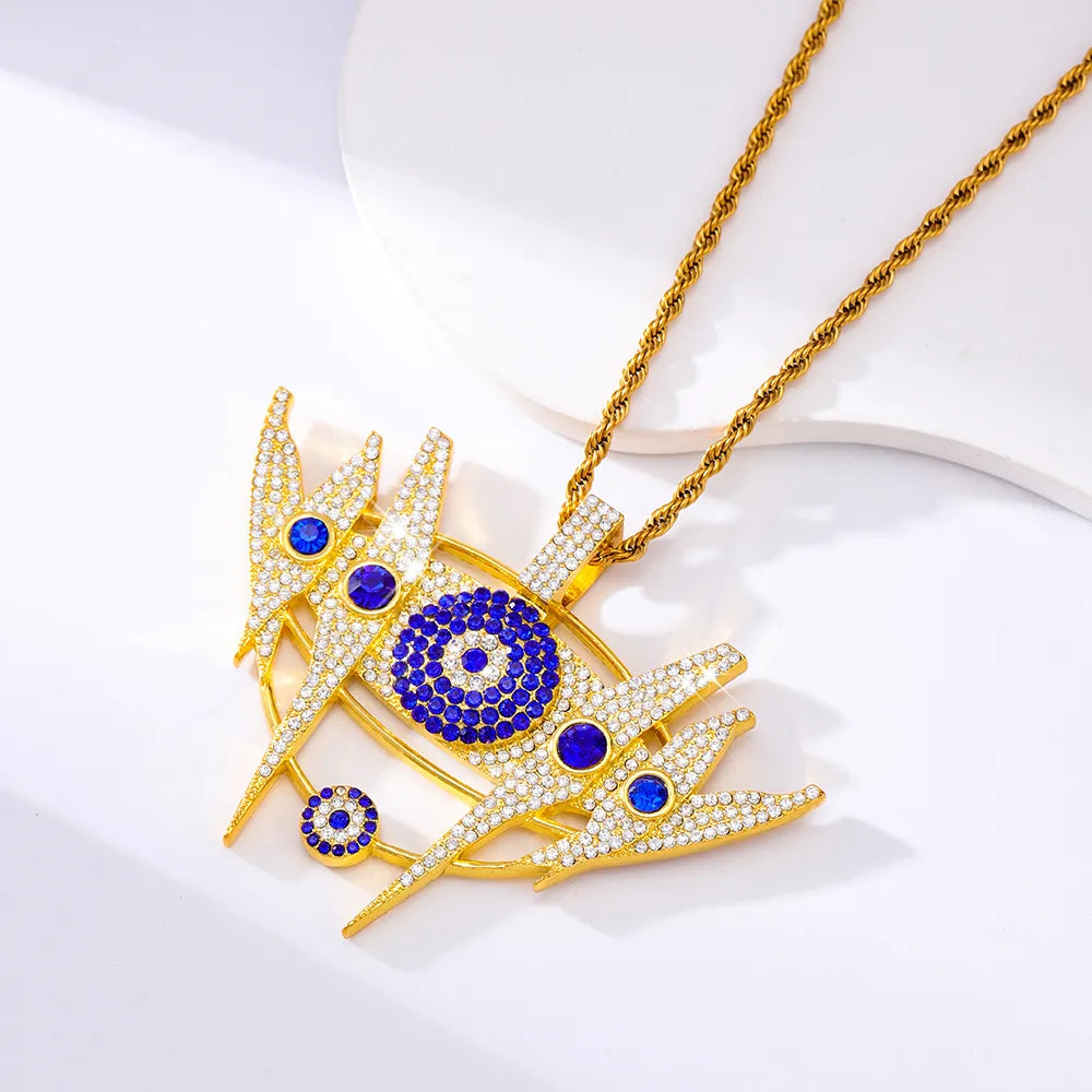 Casual Hip-Hop Rock Eye 201 Stainless Steel Alloy Inlay Rhinestones Unisex Pendant Necklace