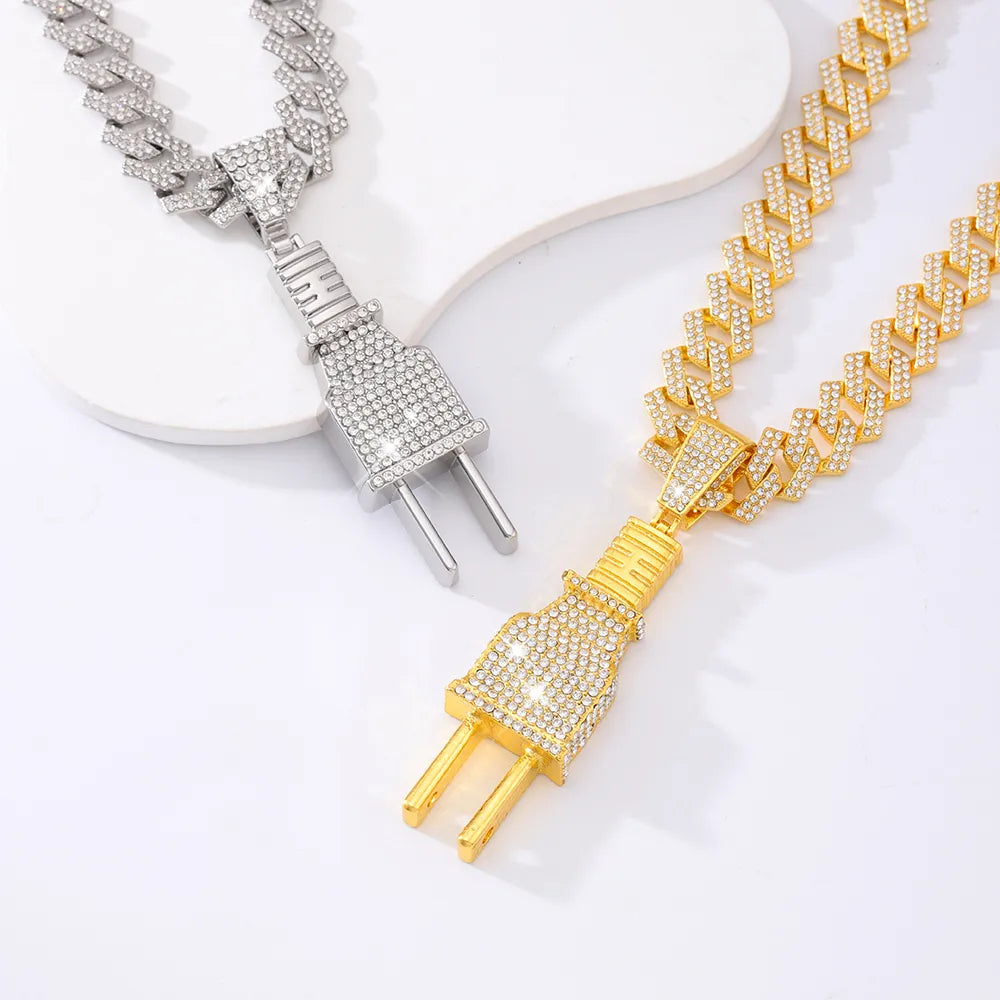 Casual Hip-Hop Rock Plug 201 Stainless Steel Alloy Inlay Rhinestones Unisex Pendant Necklace