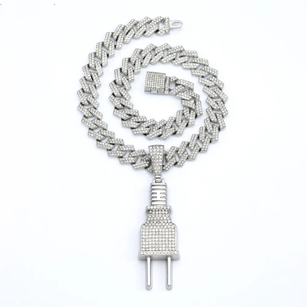 Casual Hip-Hop Rock Plug 201 Stainless Steel Alloy Inlay Rhinestones Unisex Pendant Necklace