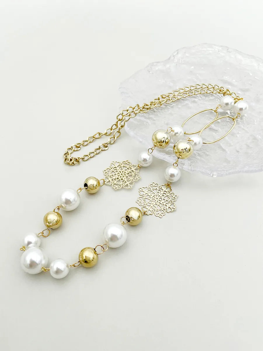 Casual Hip-hop Rock Snowflake Stainless Steel Pearl Plating Hollow Out Gold Plated Long Necklace