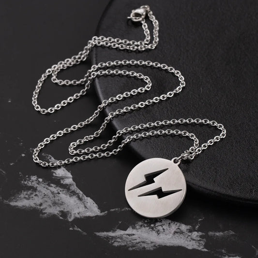 Casual Hip-Hop Simple Style Round Lightning 304 Stainless Steel Polishing Hollow Out Men'S Pendant Necklace