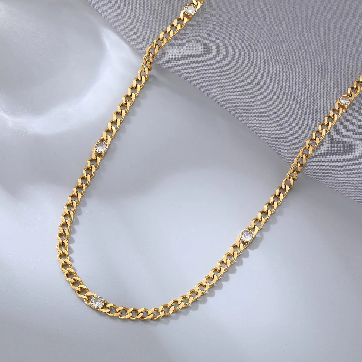 Wholesale Casual Hip-hop Solid Color Stainless Steel Plating Inlay Gold Plated Zircon Bracelets Necklace