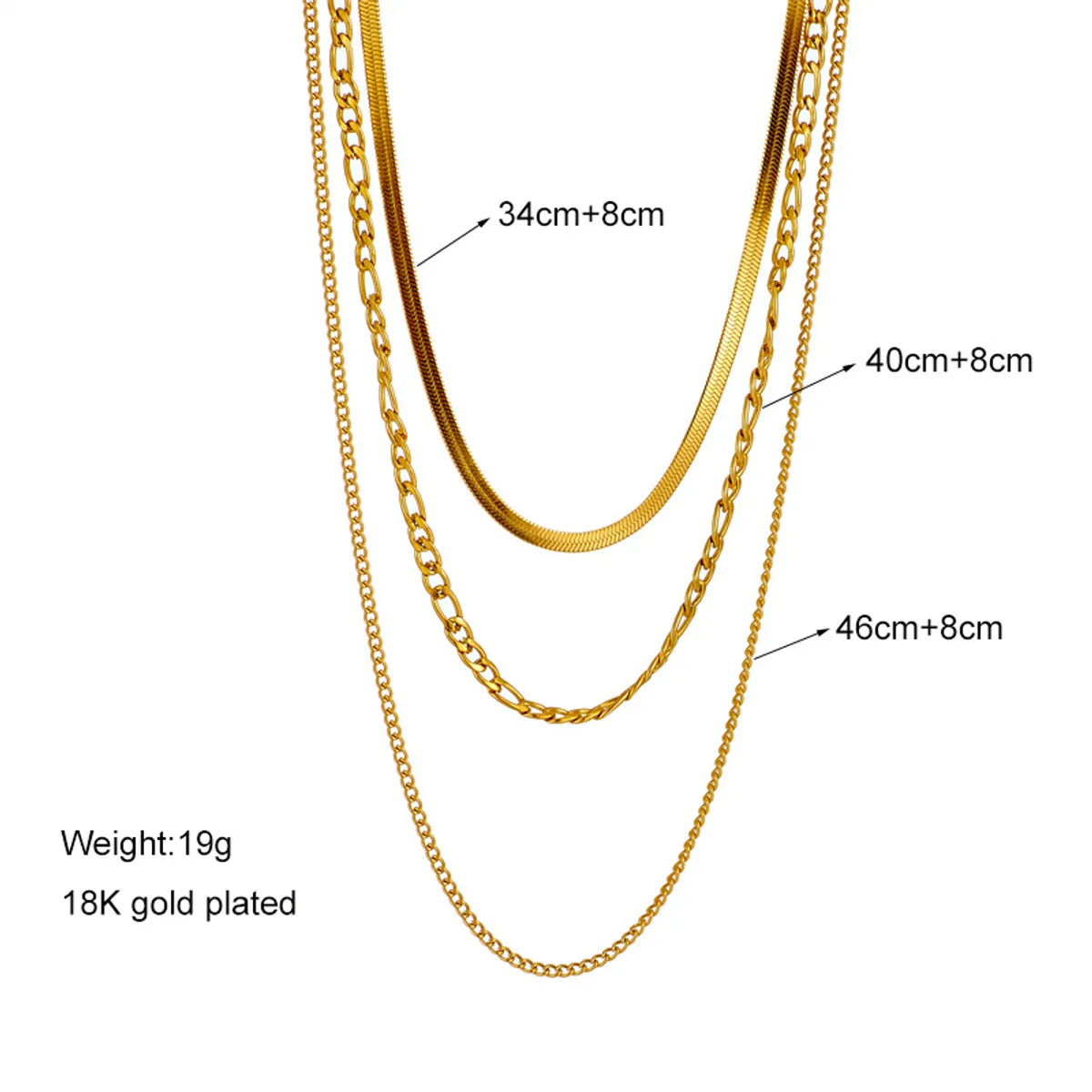 Casual Hip-hop Solid Color Titanium Steel Plating 18k Gold Plated Layered Necklaces