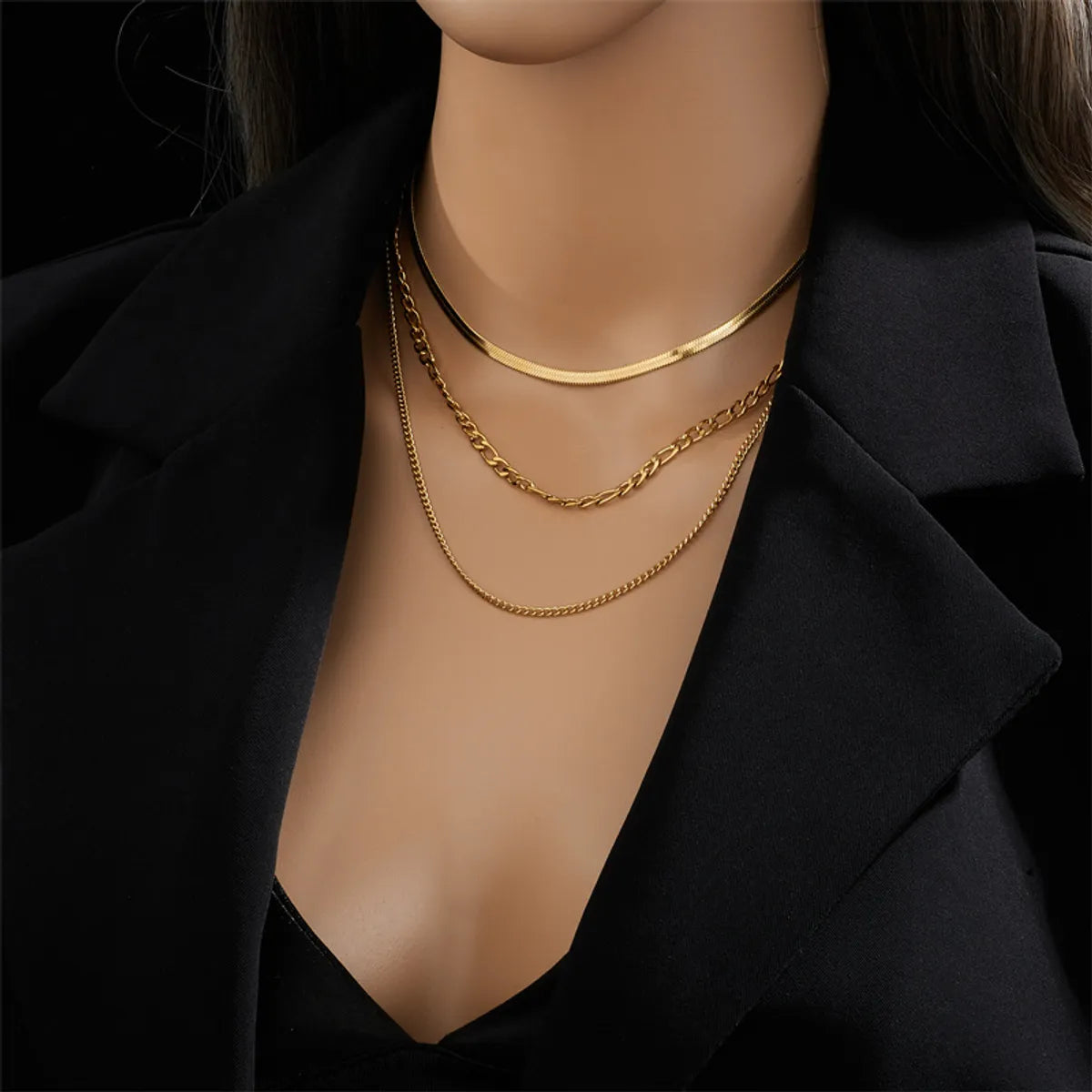 Casual Hip-hop Solid Color Titanium Steel Plating 18k Gold Plated Layered Necklaces