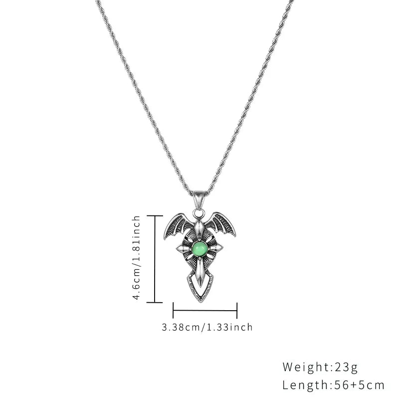 Casual Hip-Hop Streetwear Cross Wings Stainless Steel Polishing Inlay Opal Zircon Pendant Necklace