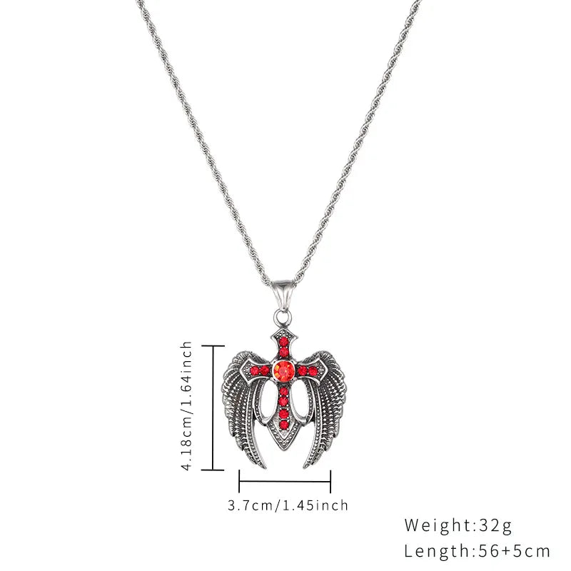 Casual Hip-Hop Streetwear Cross Wings Stainless Steel Polishing Inlay Opal Zircon Pendant Necklace