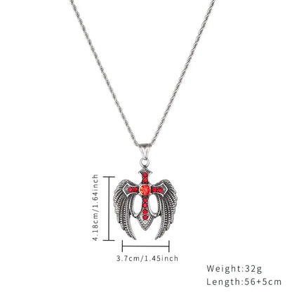 Casual Hip-Hop Streetwear Cross Wings Stainless Steel Polishing Inlay Opal Zircon Pendant Necklace