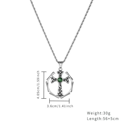 Casual Hip-Hop Streetwear Cross Wings Stainless Steel Polishing Inlay Opal Zircon Pendant Necklace