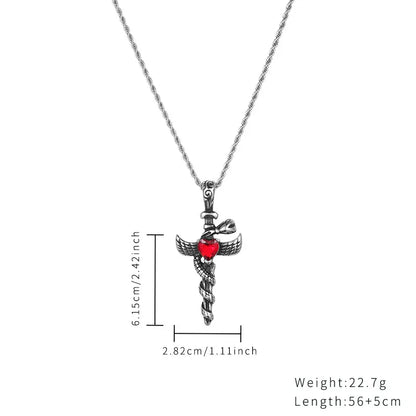 Casual Hip-Hop Streetwear Cross Wings Stainless Steel Polishing Inlay Opal Zircon Pendant Necklace