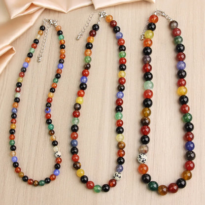 Casual Hip-Hop Vacation Round Alloy Natural Stone Necklace In Bulk