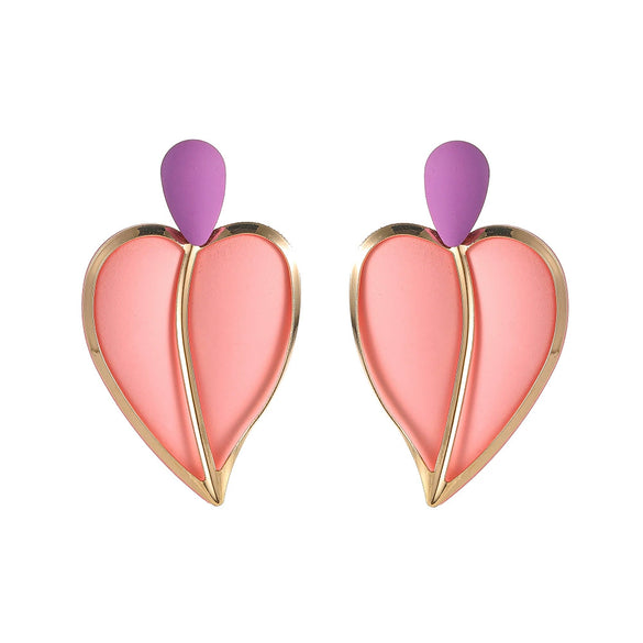 Casual Holiday Style Colormatching Love Paint Exaggerated Metal Heartshaped Earrings With Electroplating For Women