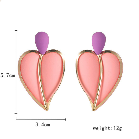 Casual Holiday Style Colormatching Love Paint Exaggerated Metal Heartshaped Earrings With Electroplating For Women