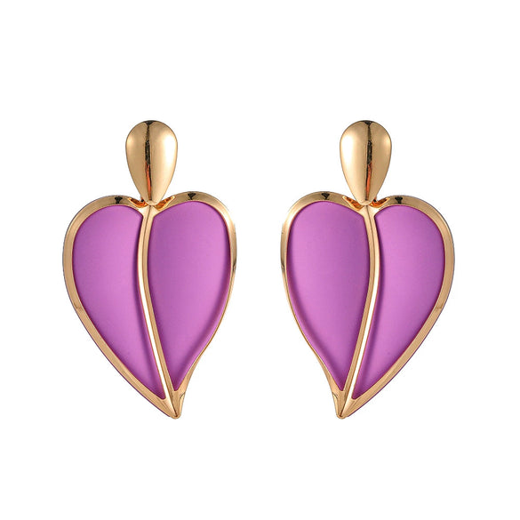 Casual Holiday Style Colormatching Love Paint Exaggerated Metal Heartshaped Earrings With Electroplating For Women
