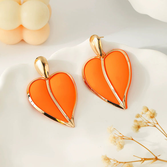 Casual Holiday Style Colormatching Love Paint Exaggerated Metal Heartshaped Earrings With Electroplating For Women