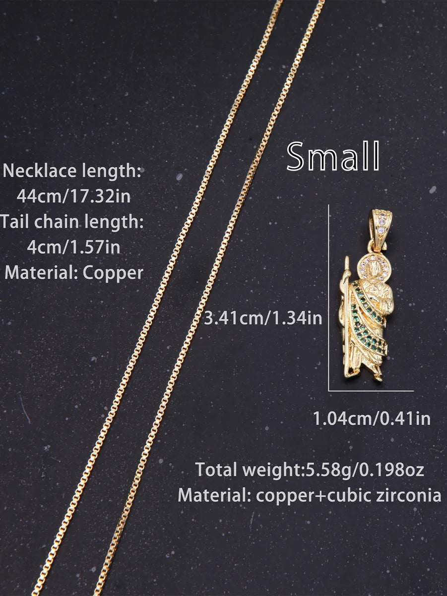 Casual Human St Jude Copper 18k Gold Plated Zircon Pendant Necklace In Bulk