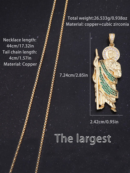 Casual Human St Jude Copper 18k Gold Plated Zircon Pendant Necklace In Bulk