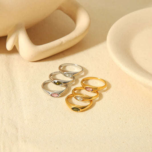 Casual Korean Style Round Stainless Steel Plating Inlay Zircon 18k Gold Plated Rings