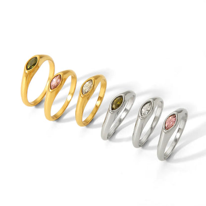 Casual Korean Style Round Stainless Steel Plating Inlay Zircon 18k Gold Plated Rings