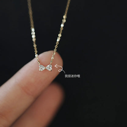 Casual Lady Bow Knot Sterling Silver Inlay Zircon Pendant Necklace