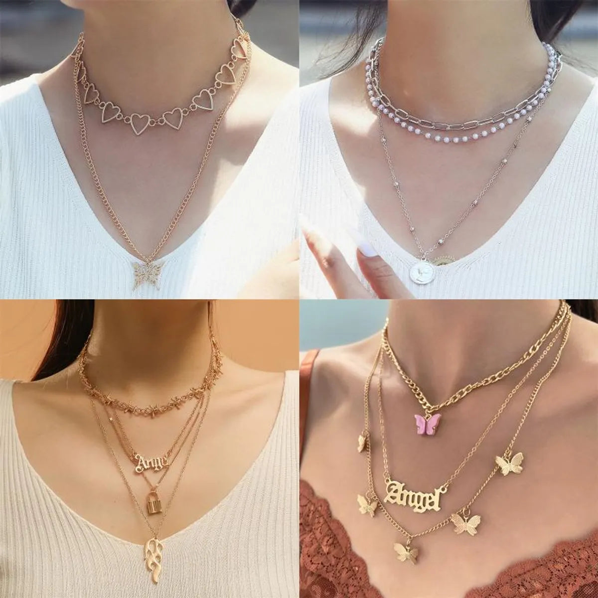 Casual Lady Star Moon Butterfly Alloy Metal Brass Plating Inlay Rhinestones Pearl Zircon 18k Gold Plated Gold Plated Silver Plated Layered Necklaces Long Necklace Necklace