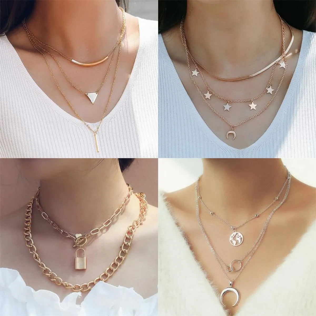 Casual Lady Star Moon Butterfly Alloy Metal Brass Plating Inlay Rhinestones Pearl Zircon 18k Gold Plated Gold Plated Silver Plated Layered Necklaces Long Necklace Necklace