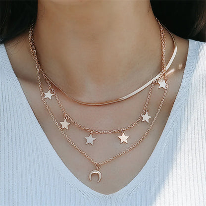 Casual Lady Star Moon Butterfly Alloy Metal Brass Plating Inlay Rhinestones Pearl Zircon 18k Gold Plated Gold Plated Silver Plated Layered Necklaces Long Necklace Necklace