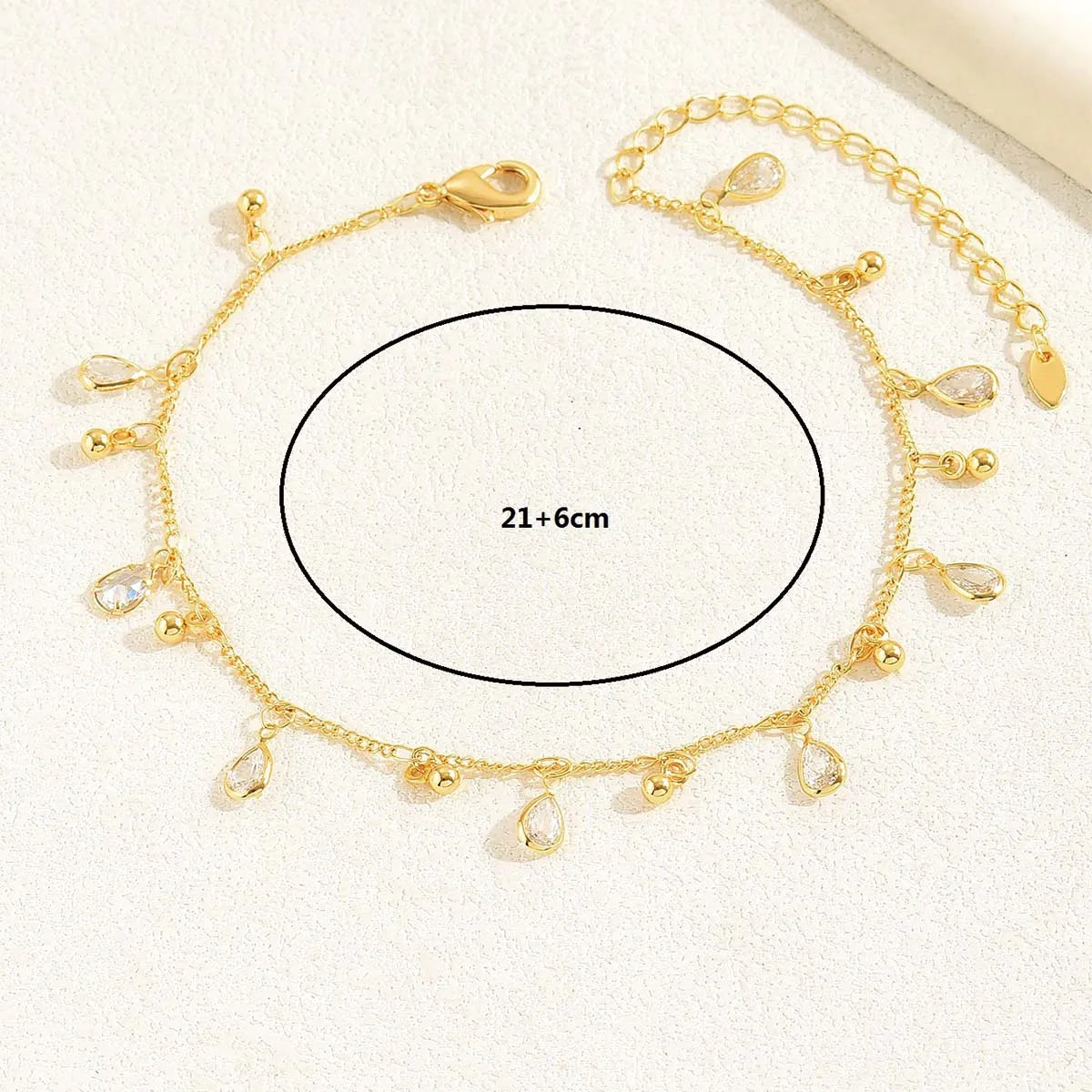 Casual Lady Vacation Square Water Droplets Copper Plating Inlay Zircon 18k Gold Plated Women'S Anklet