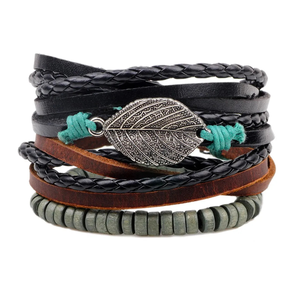 Casual Letter Feather Wings Pu Leather Alloy Beaded Patchwork Men'S Bracelets