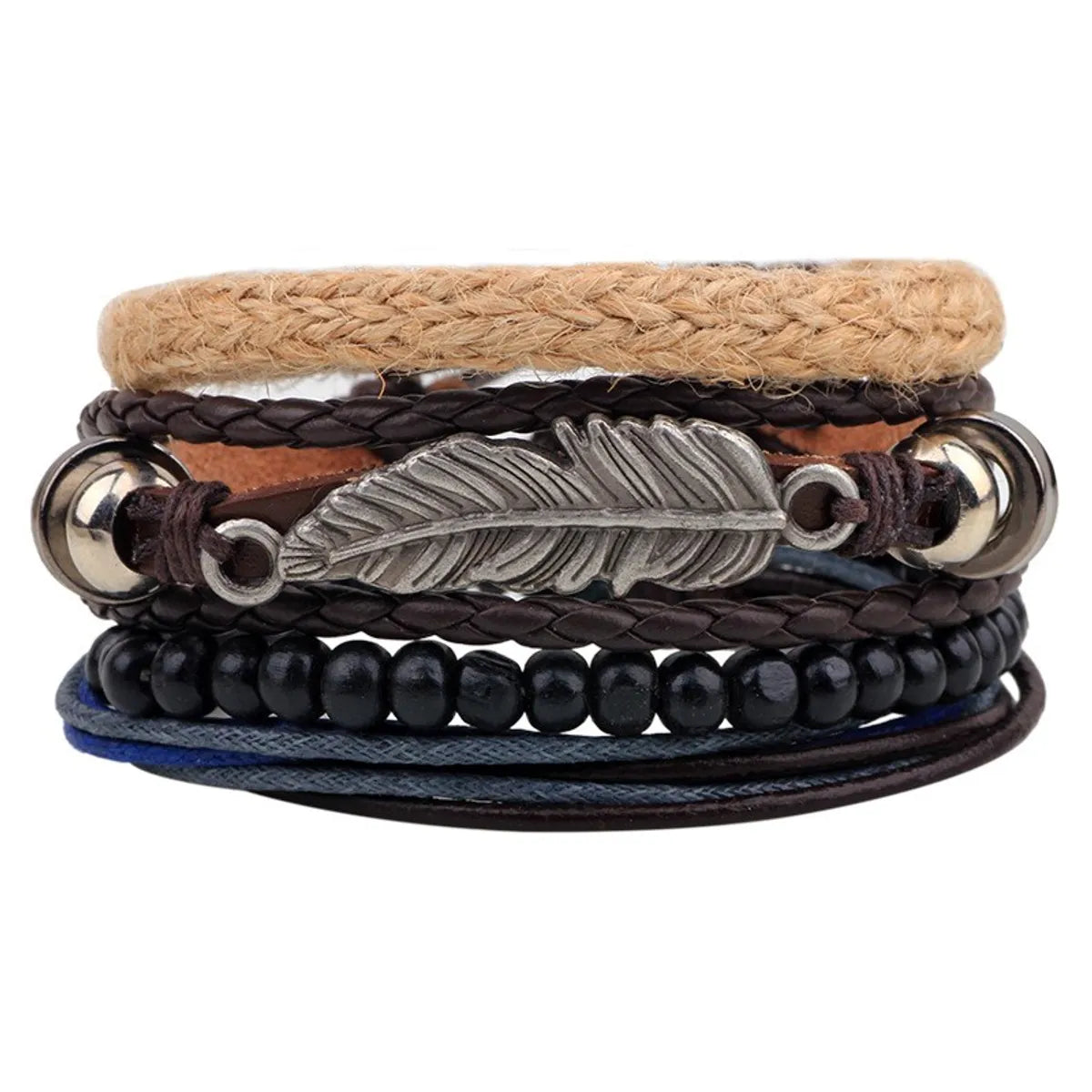 Casual Letter Feather Wings Pu Leather Alloy Beaded Patchwork Men'S Bracelets