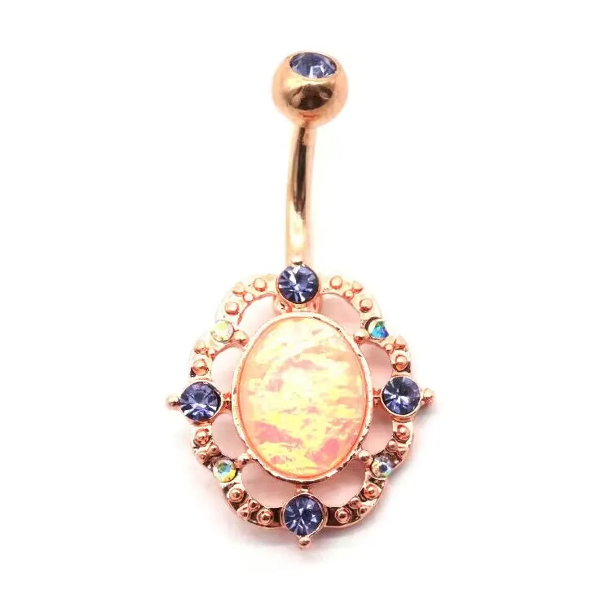 Casual Letter Fruit Snowflake Stainless Steel Copper Rose Gold Plated Rhinestones Zircon Belly Ring In Bulk