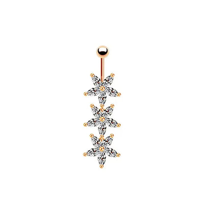 Casual Letter Fruit Snowflake Stainless Steel Copper Rose Gold Plated Rhinestones Zircon Belly Ring In Bulk