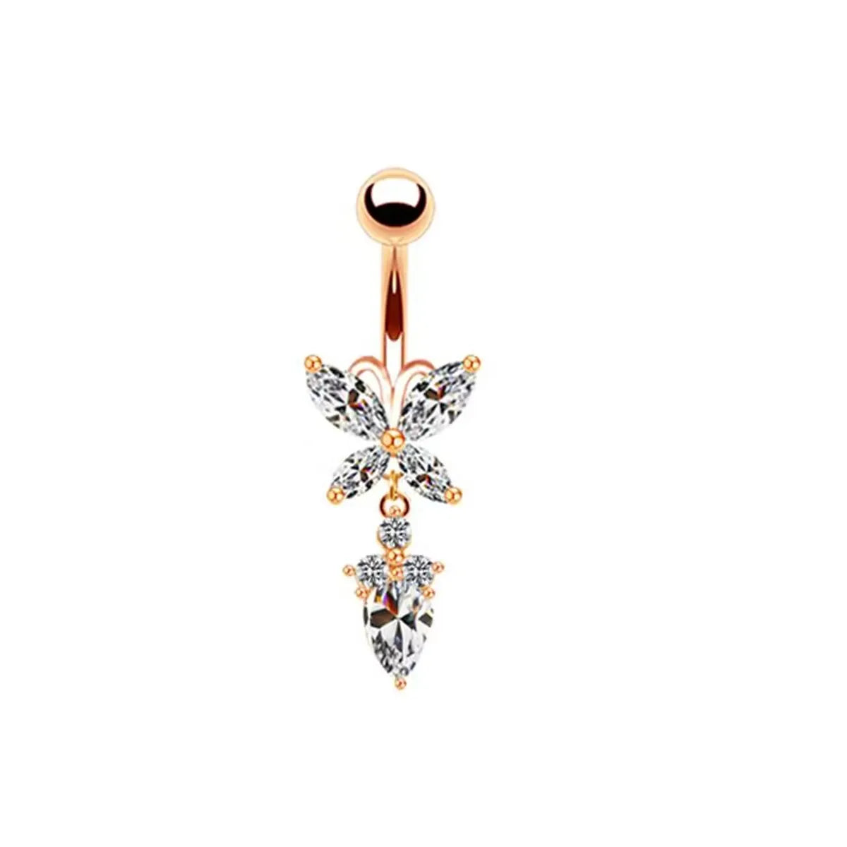 Casual Letter Fruit Snowflake Stainless Steel Copper Rose Gold Plated Rhinestones Zircon Belly Ring In Bulk