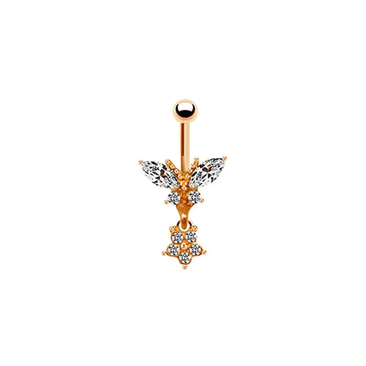 Casual Letter Fruit Snowflake Stainless Steel Copper Rose Gold Plated Rhinestones Zircon Belly Ring In Bulk