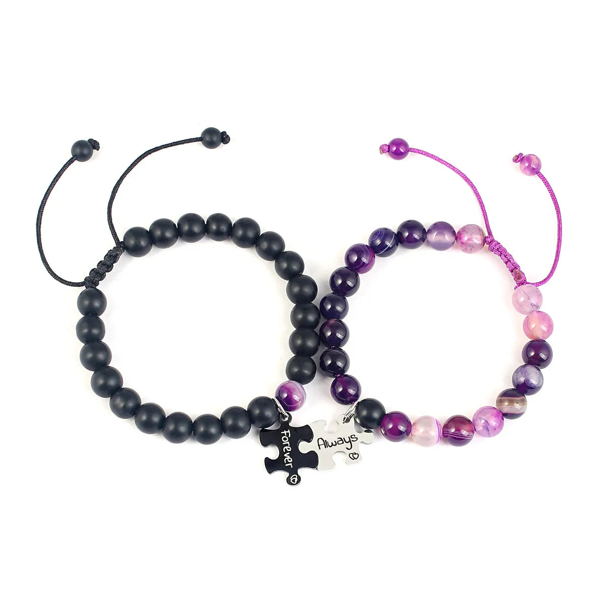 Casual Letter Jigsaw Stainless Steel Natural Stone Beaded Handmade Couple Bracelets