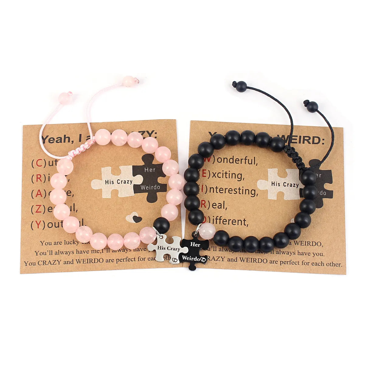 Casual Letter Jigsaw Stainless Steel Natural Stone Beaded Handmade Couple Bracelets