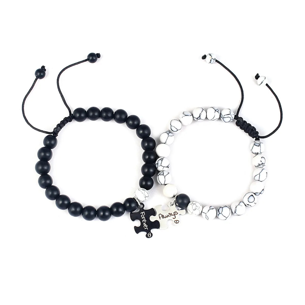 Casual Letter Jigsaw Stainless Steel Natural Stone Beaded Handmade Couple Bracelets