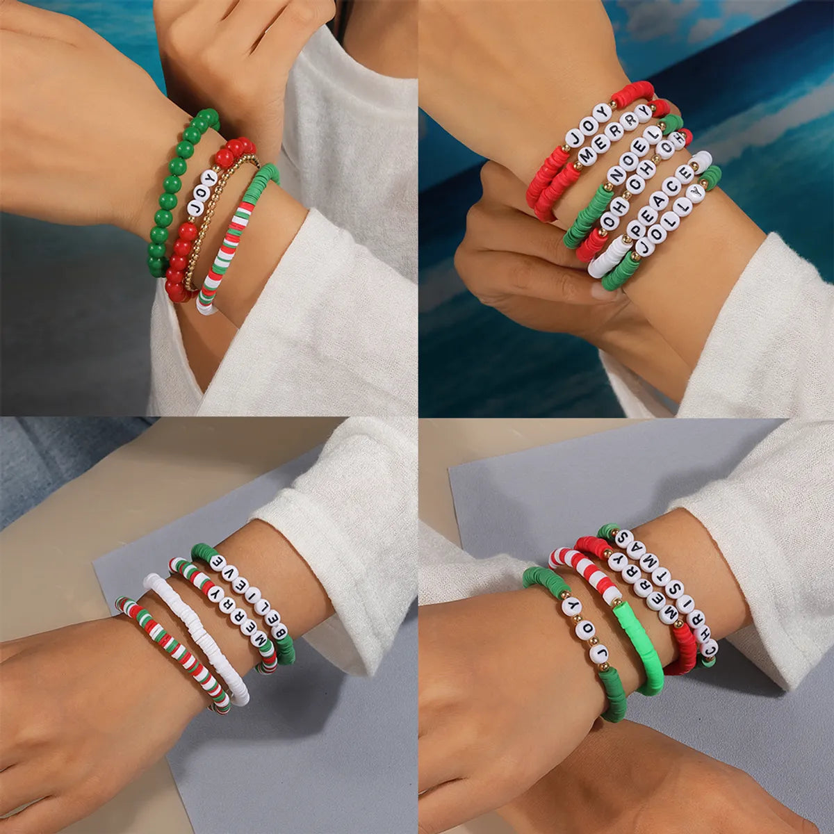 Casual Letter Soft Clay Beaded Christmas Women's Bracelets