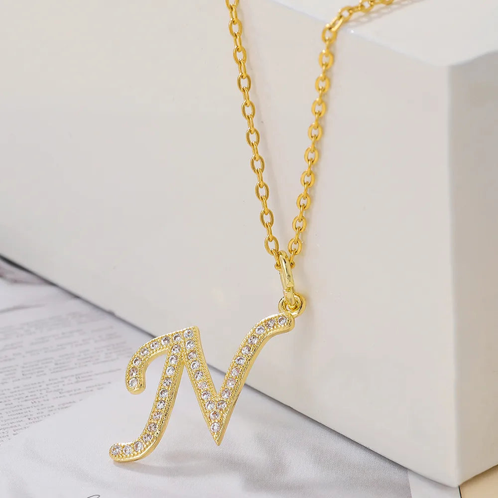 Casual Letter Stainless Steel Copper Plating 18k Gold Plated Pendant Necklace