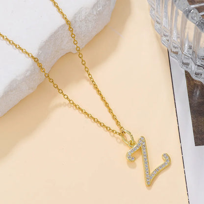 Casual Letter Stainless Steel Copper Plating 18k Gold Plated Pendant Necklace