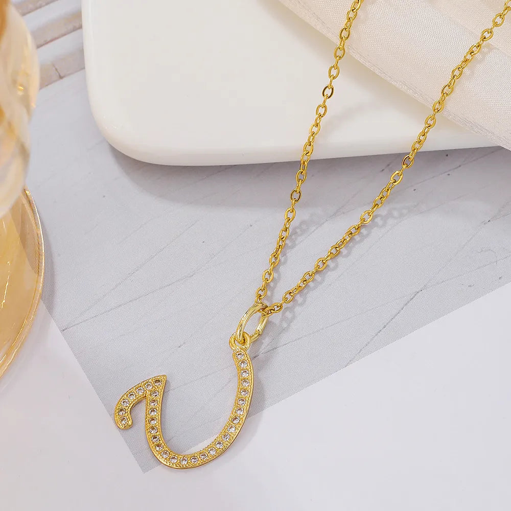 Casual Letter Stainless Steel Copper Plating 18k Gold Plated Pendant Necklace