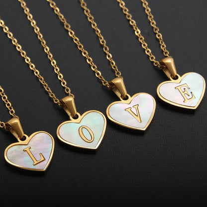 Casual Letter Stainless Steel Plating Inlay Shell Gold Plated Pendant Necklace